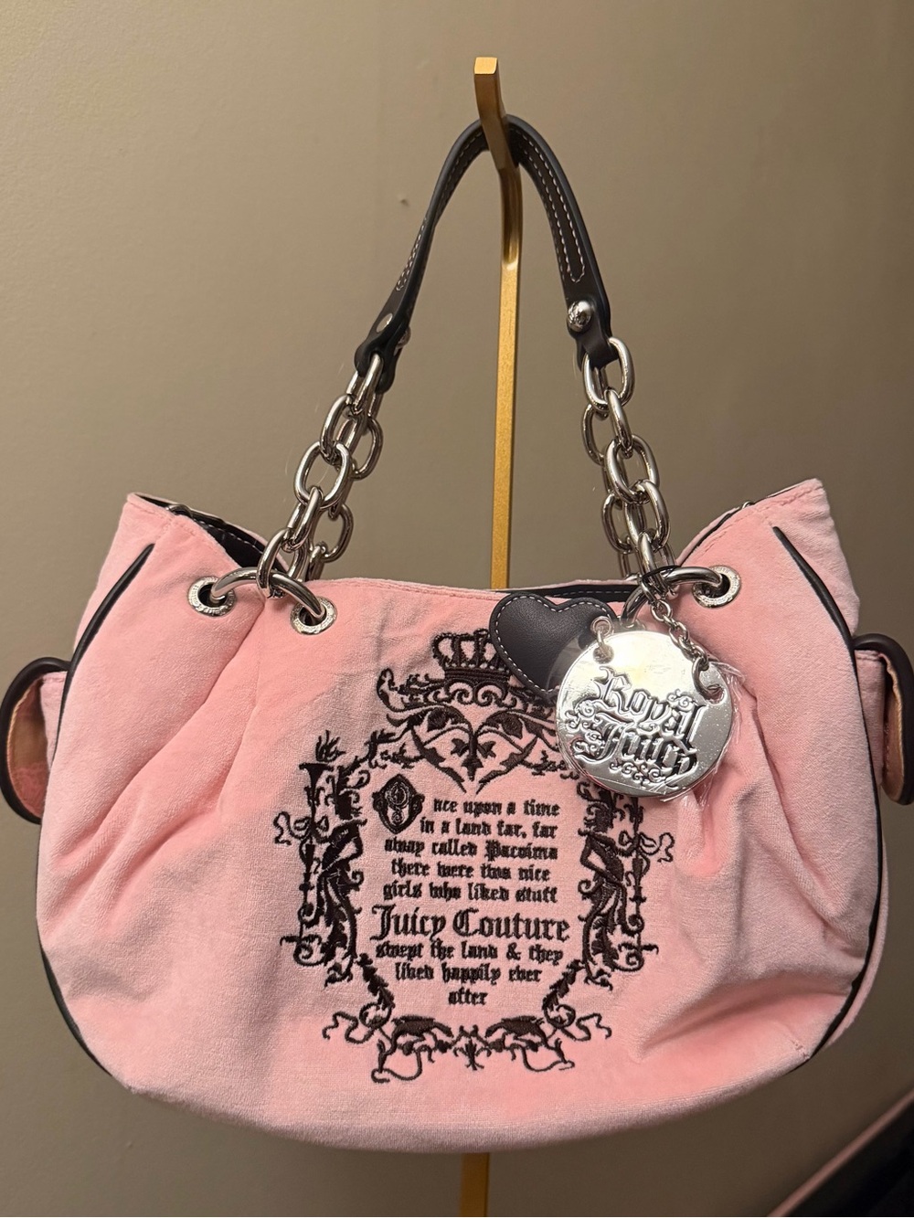 Juicy Couture Pink Suede Shoulder Bag with Silver Charm